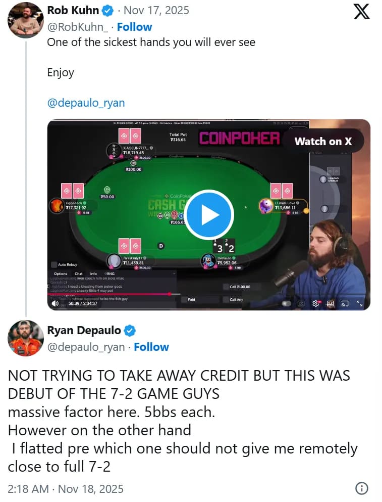 【EV扑克】公共牌发出四张K,他用8-high跟注河牌全压,竟然成功抓鸡!