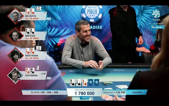 【EV扑克】四家全下！AA、KK、TT、同花，谁是最后赢家？