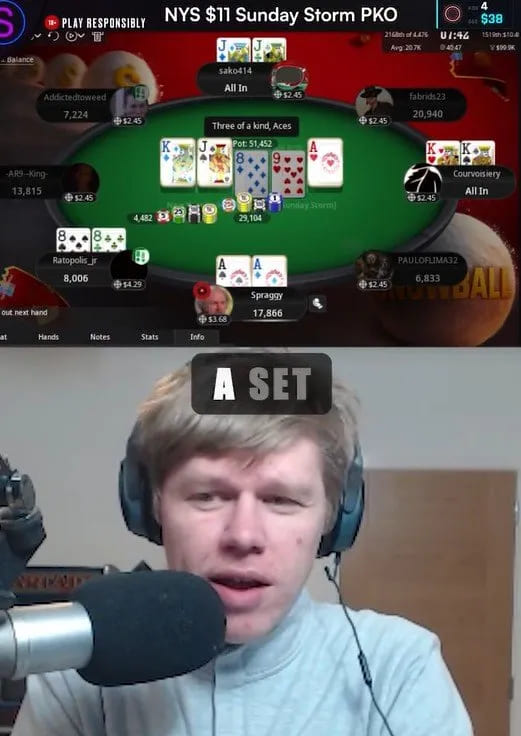 【EV扑克】280万分之一的概率！小哥在8人桌碰到四家同时击中暗三条！