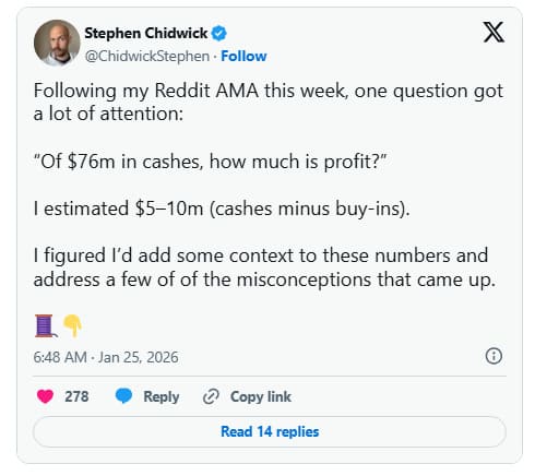 【EV扑克】剧情反转！Chidwick发文澄清关于“锦标赛真实盈利”四大误解