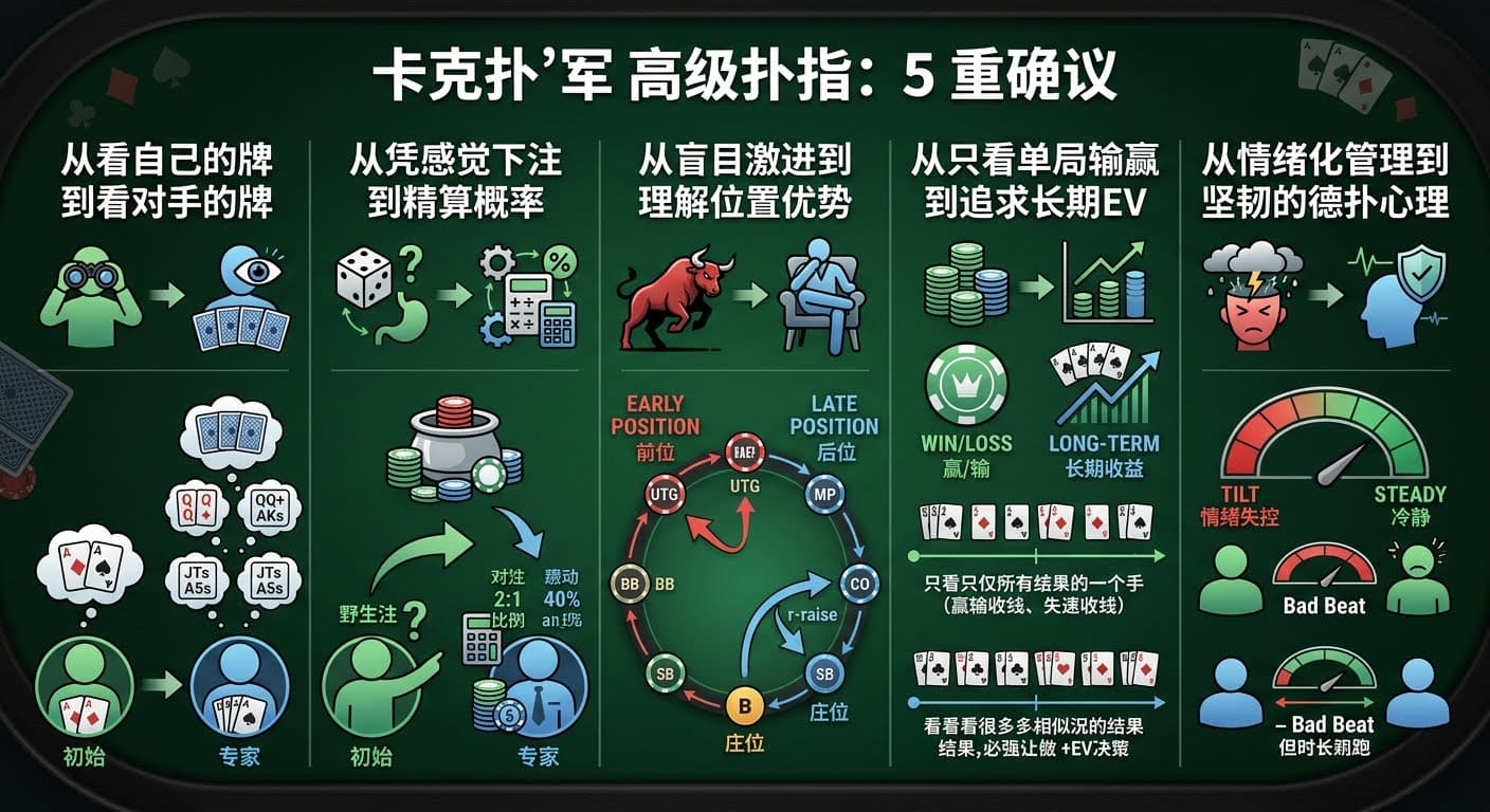【EV扑克】德州扑克技巧进阶:从“会玩”到“打得好”,差的这5个思维转变